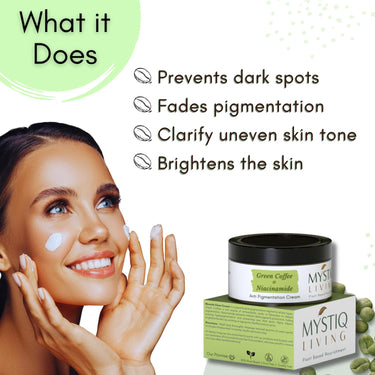 Mystiq Living Pigmentation Cream With Alpha Arbutin, Kojic Acid, Retinol & Niacinamide | Green Coffee Blemish Clear Cream for Dark Spots on Face - 50GM | Men & Women